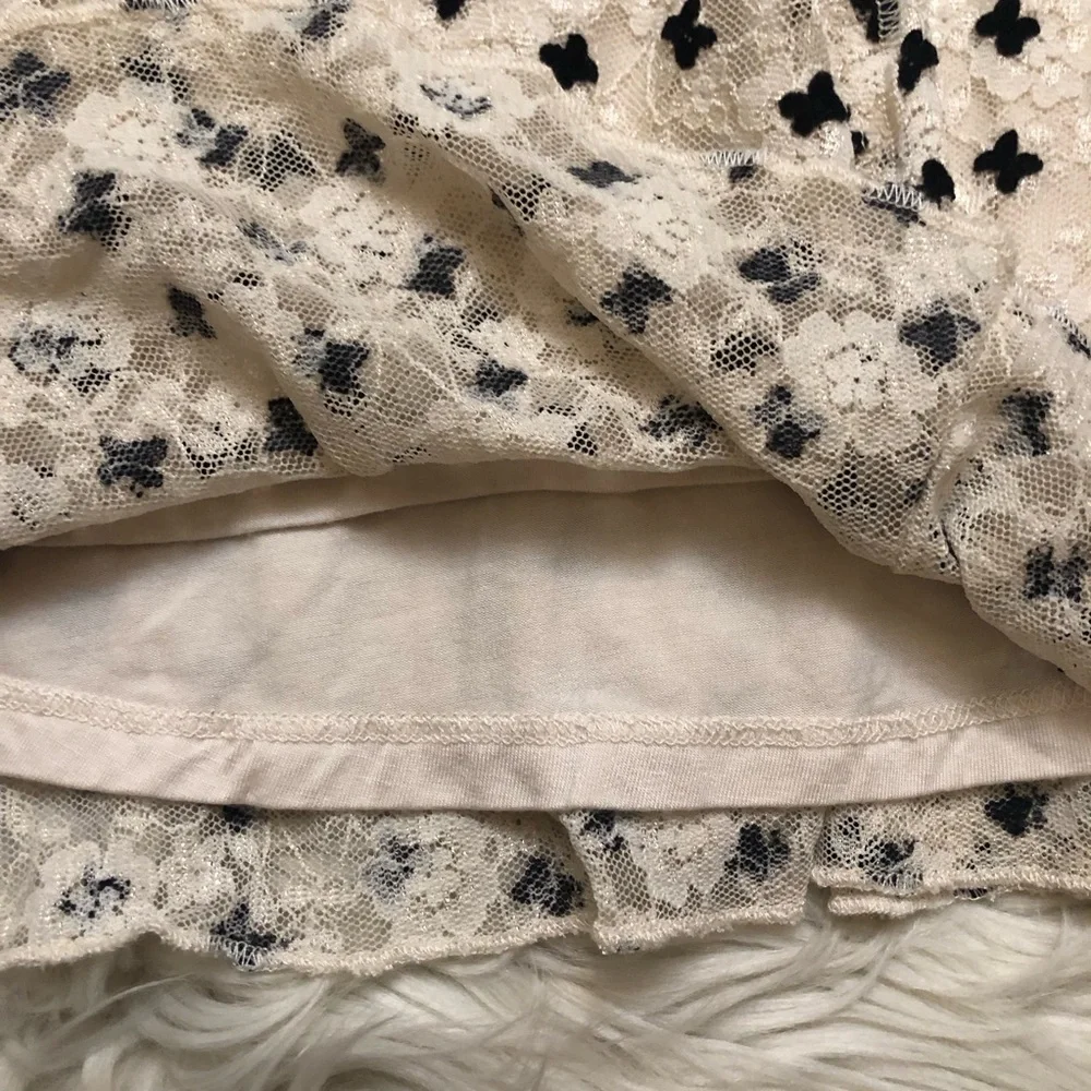 Free People Sheer Delight Polka Dots Bow Mesh Open Back Black Cream Mini size S